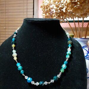 Handmade Dyed Agate and Crystal Necklace 19"